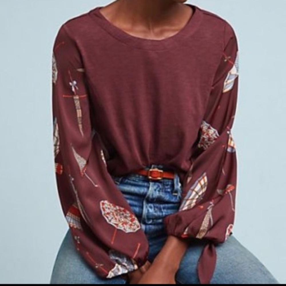 Anthropologie Burgundy Long Sleeve Top